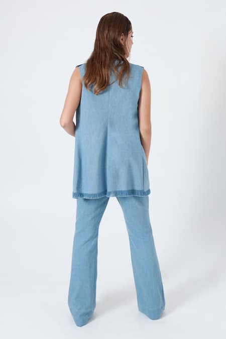 Shagufta Floral Embroidered Denim Jacket & Pant Set 