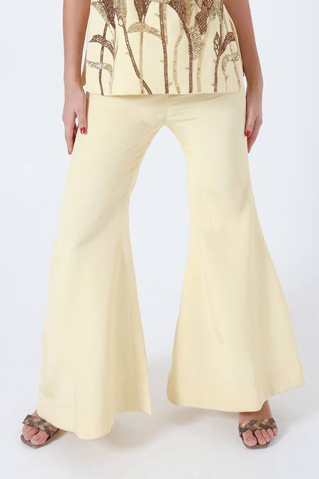Shagufta_Beige Crepe Beads, Sequins Round Neck Embroidered Top And Pant Set _Online_at_Aza_Fashions