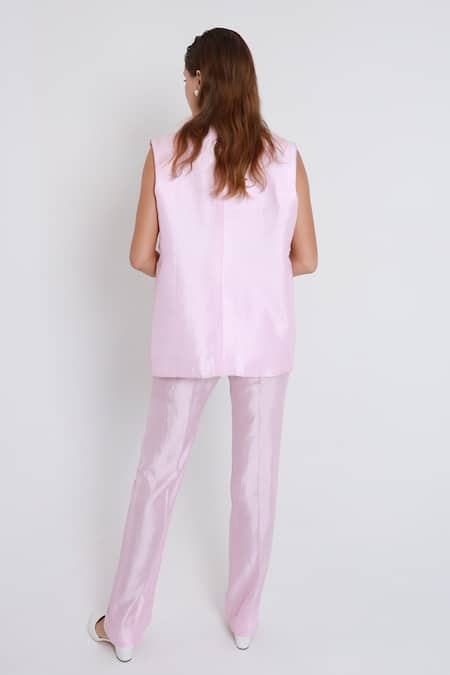 Shagufta Pink Pearl Embroidered Jacket & Pant Set 