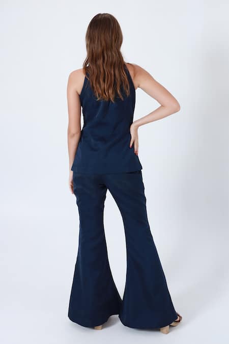 Shagufta Navy Blue Sequin Embroidered Top & Pant Set 