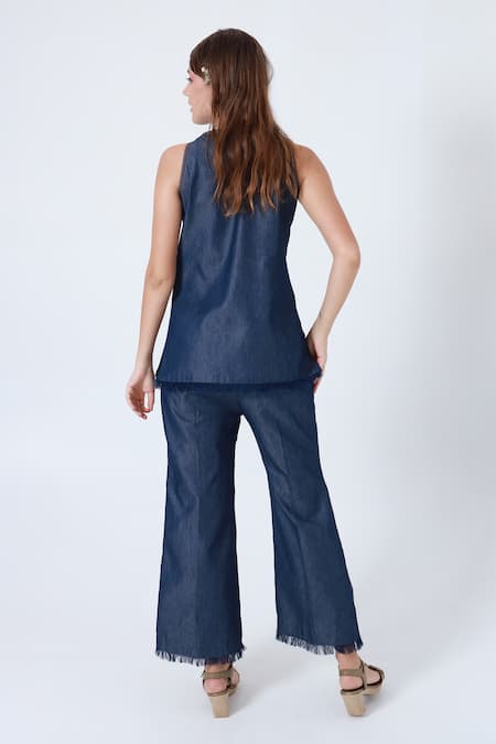 Shagufta Floral Embroidered Denim Top & Pant Set 