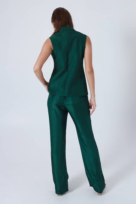 Shagufta Green Silk Cutdana Embroidered Jacket & Pant 