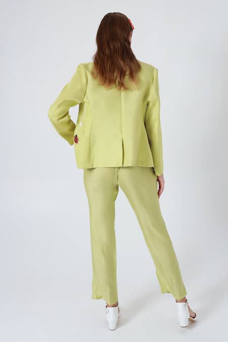 Shagufta Cutdana Embroidered Silk Jacket & Pant Set 