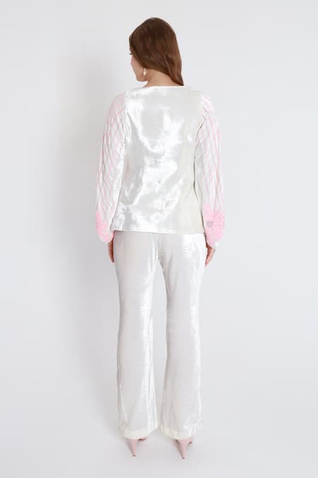 Shagufta White Velvet Cutdana Embroidered Top & Pant 