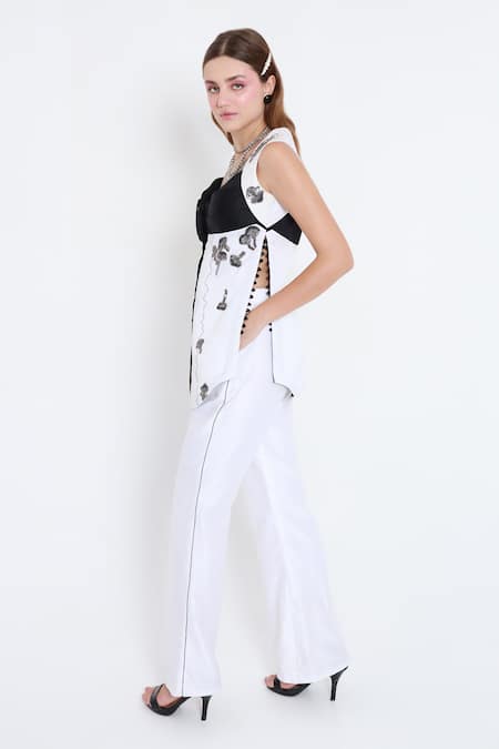 Shop_Shagufta_White Chanderi Zari, Sequins, Cut Work Mushroom Embroidered Top And Pant Set _Online_at_Aza_Fashions