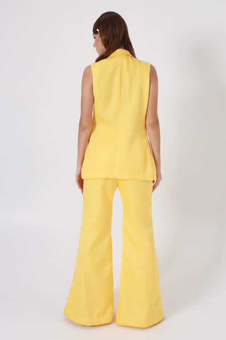 Shagufta Yellow Silk Cutdana Embroidered Jacket & Pant Set 