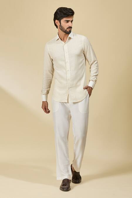 Buy_Ewoke_Off White Tencel Checkered Shirt _Online_at_Aza_Fashions