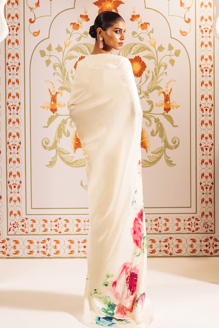 Studio 113 White Silk, Satin Abstract Floral Print Saree Online at Aza Fashions Studio 113_White Silk, Satin Abstract Floral Print Saree _Online_at_Aza_Fashions