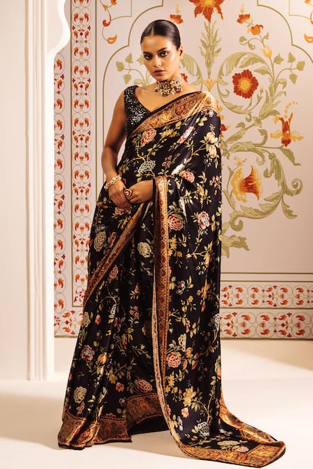 Studio 113 Floral Chintz Print Black Saree 