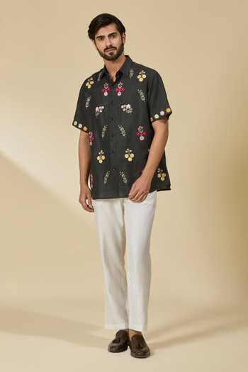 Shop_Ewoke_Black Hemp Embroidery Floral Bloom Shirt 