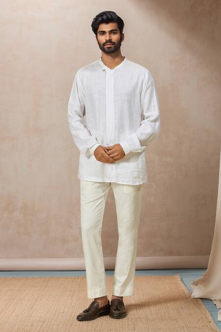 Shop Ewoke White Hemp Closed Neck Shirt Shop_Ewoke_White Hemp Closed Neck Shirt