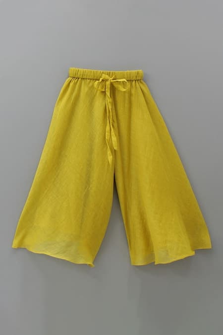 Buy_Snuggleme_Yellow Chanderi, Cotton Embroidery Floral Thread Kurta And Palazzo Set _Online_at_Aza_Fashions