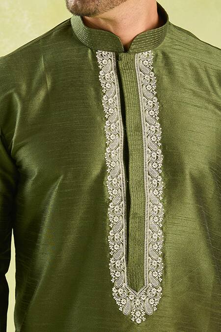 Buy_Arihant Rai Sinha_Green Silk Embroidery Paisley Kurta Set 