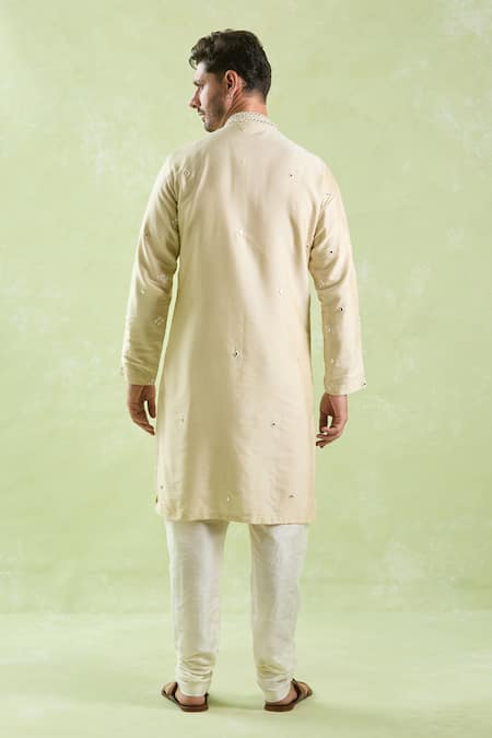 Shop Arihant Rai Sinha Beige Polyester, Silk, Chanderi Mirrors, Embroidery Kurta Set at Aza Fashions Shop_Arihant Rai Sinha_Beige Polyester, Silk, Chanderi Mirrors, Embroidery Kurta Set _at_Aza_Fashions