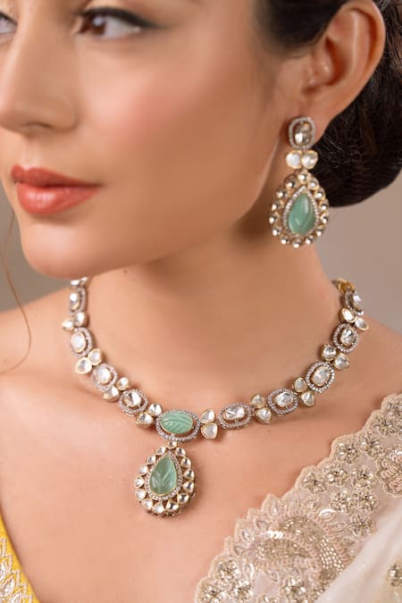 Anana_Green Beads, Stones Gul Embellished Pendant Necklace Set_Online_at_Aza_Fashions