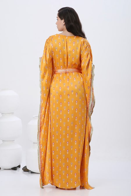 Neha Mehra Floral Print Saffron Kaftan 