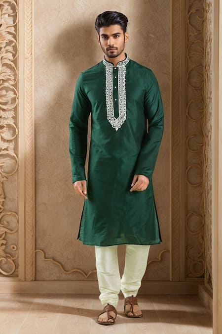 Samyukta Singhania Green Silk Embroidery Dark Straight Kurta Set 
