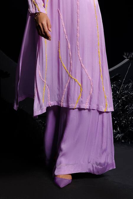 Buy Nautanky Purple Satin, Chiffon Sequins, Beads V-neck Lilac Embroidered Kurta Set Online at Aza Fashions Buy_Nautanky_Purple Satin, Chiffon Sequins, Beads V-neck Lilac Embroidered Kurta Set _Online_at_Aza_Fashions