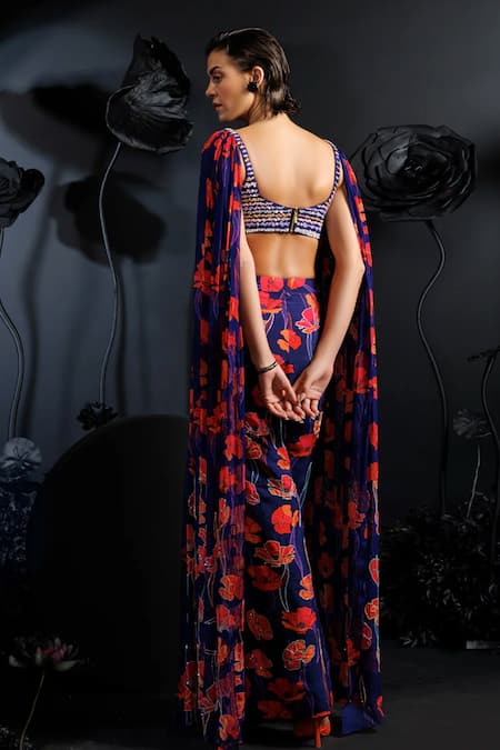 Shop_Nautanky_Purple Organza, Silk Sequins, Beads, Embroidery Floral Printed Cape And Pant Set _at_Aza_Fashions