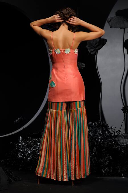 Nautanky Embroidered Tunic & Multi Stripe Sharara Set 