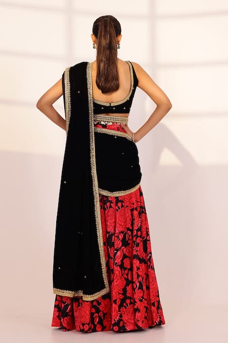 Sanam Rose Print Pre-Draped Sharara Saree Set 