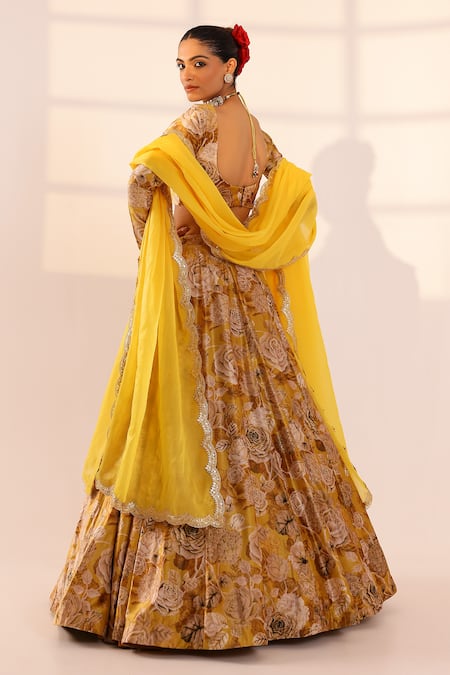 Sanam Botanical Print Velvet Lehenga Set 