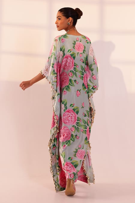 Sanam Rose Print Velvet Kaftan 