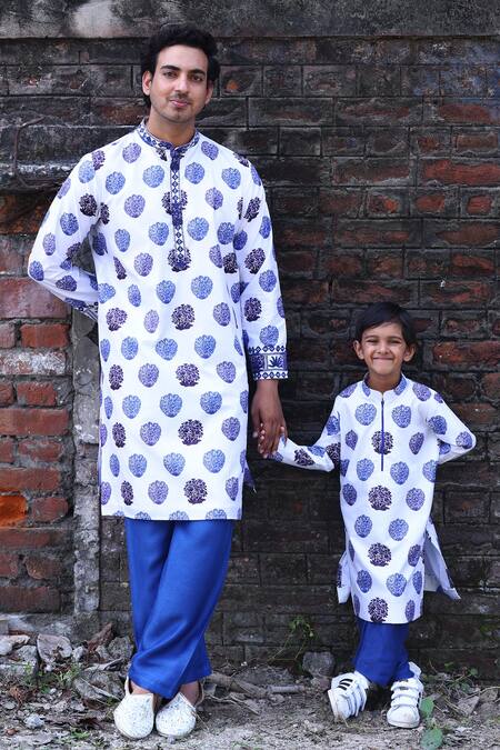 Thetaa_White Viscose, Silk Floral Butti Print Kurta Set _Online_at_Aza_Fashions