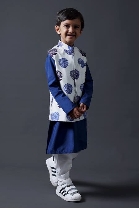 Buy_Thetaa_White Cotton, Viscose, Silk Embroidery Floral Butti Printed Kurta Set _Online_at_Aza_Fashions