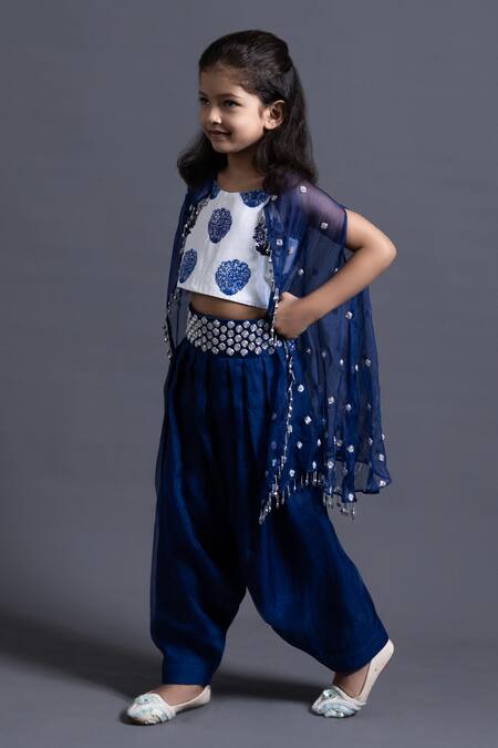 Buy_Thetaa_White Organza, Crystals, Zardozi Embroidered Cape And Dhoti Pant Set _Online_at_Aza_Fashions