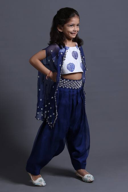 Shop_Thetaa_White Organza, Crystals, Zardozi Embroidered Cape And Dhoti Pant Set _Online_at_Aza_Fashions