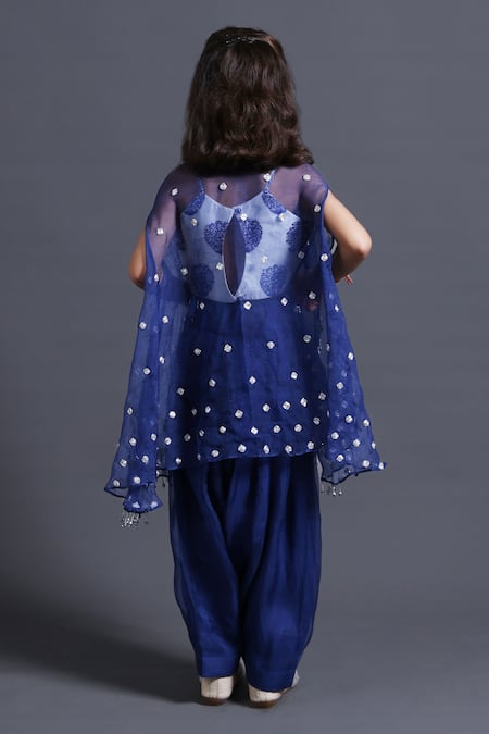 Shop_Thetaa_White Organza, Crystals, Zardozi Embroidered Cape And Dhoti Pant Set _at_Aza_Fashions