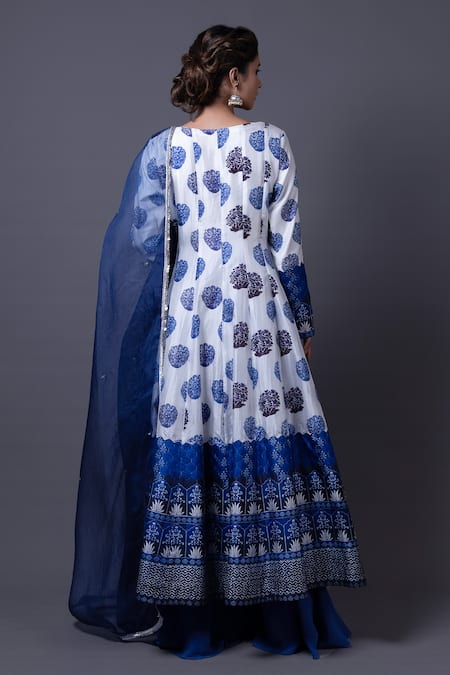 Shop_Thetaa_White Viscose, Organza, Embroidery Floral Butti Anarkali And Sharara Set _at_Aza_Fashions