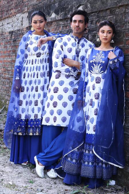 Shop_Thetaa_White Viscose, Silk Organza, Silk, Satin Floral Butti Anarkali Set With Dupatta _Online_at_Aza_Fashions