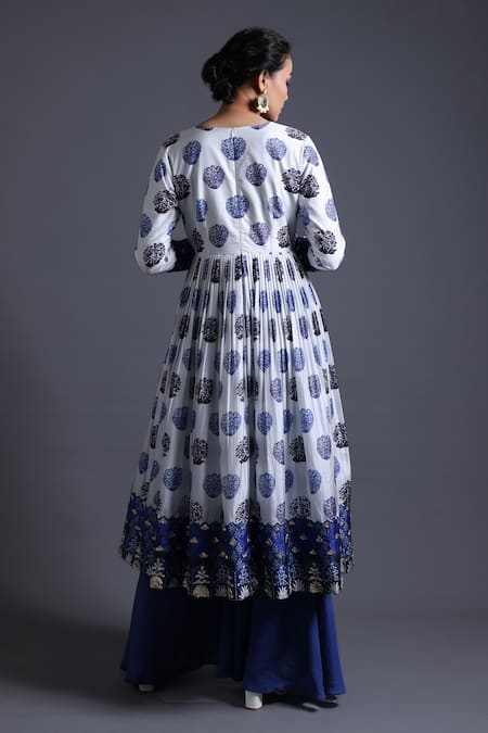 Shop_Thetaa_White Viscose, Silk Organza, Silk, Satin Floral Butti Anarkali Set With Dupatta _at_Aza_Fashions