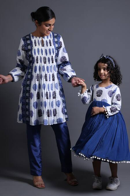 Buy Thetaa White Viscose, Silk, Cotton, Satin Embroidery Round Floral Butta Print Kurta Set Buy_Thetaa_White Viscose, Silk, Cotton, Satin Embroidery Round Floral Butta Print Kurta Set