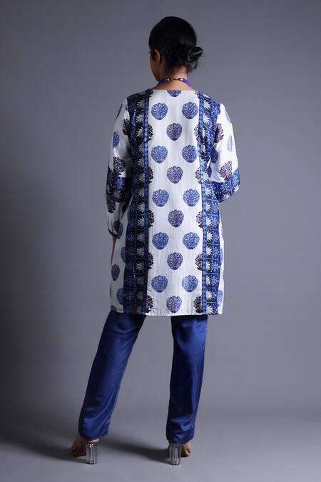 Shop Thetaa White Viscose, Silk, Cotton, Satin Embroidery Round Floral Butta Print Kurta Set at Aza Fashions Shop_Thetaa_White Viscose, Silk, Cotton, Satin Embroidery Round Floral Butta Print Kurta Set_at_Aza_Fashions