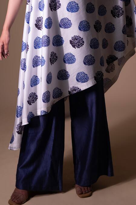 Buy_Thetaa_White Chanderi , Embroidery Floral Butta Print Tunic And Palazzo Set_Online_at_Aza_Fashions