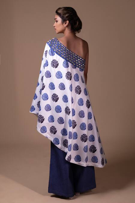 Shop_Thetaa_White Chanderi , Embroidery Floral Butta Print Tunic And Palazzo Set_at_Aza_Fashions