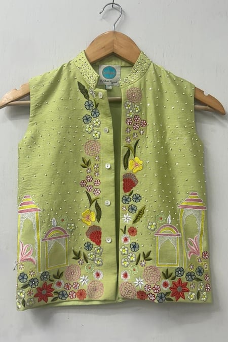 Turqidz by Shweta Aggarwal Floral Bloom Hand Embroidered Nehru Jacket 