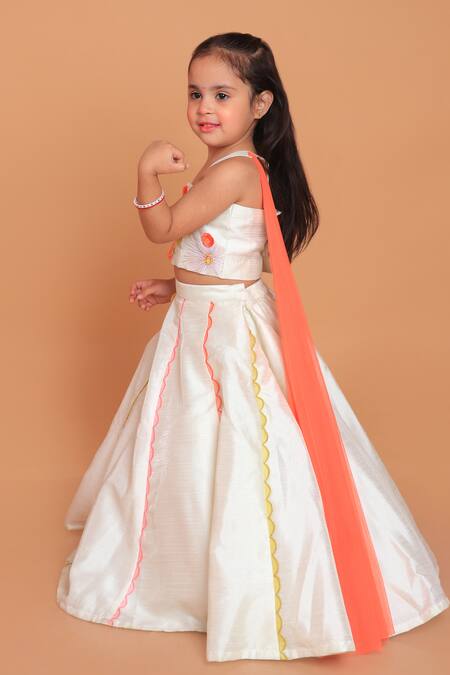 Turqidz By Shweta Aggarwal_Off White Silk, Net, Cotton Sequins, Beads, Lehenga Set With Floral Embroidery _at_Aza_Fashions