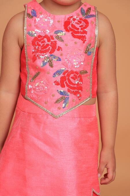 Turqidz By Shweta Aggarwal_Red Silk Embroidery, Sequins, Zari Layered Lehenga With Blouse _Online_at_Aza_Fashions