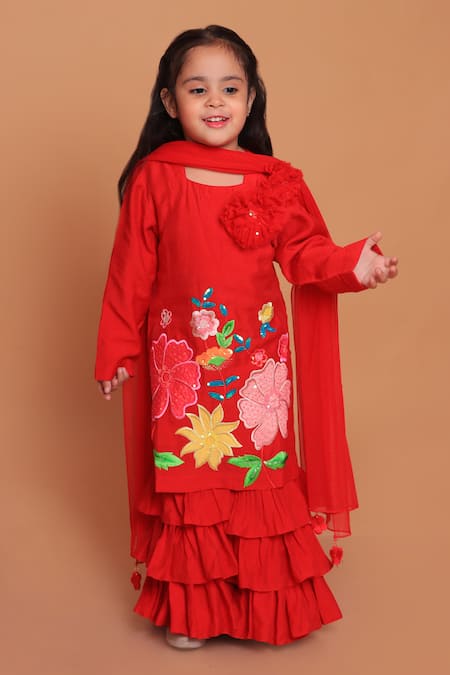 Turqidz by Shweta Aggarwal Floral Applique Kurta Sharara Set 