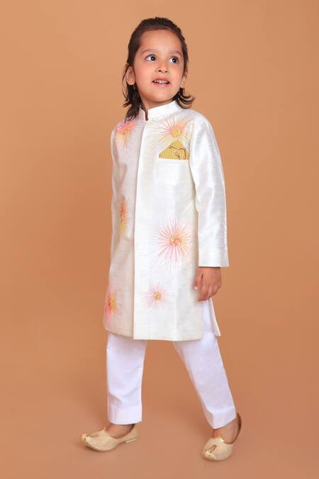 Turqidz By Shweta Aggarwal_Off White Satin, Sequins, Beads, Embroidery Sherwani And Pant Set _at_Aza_Fashions