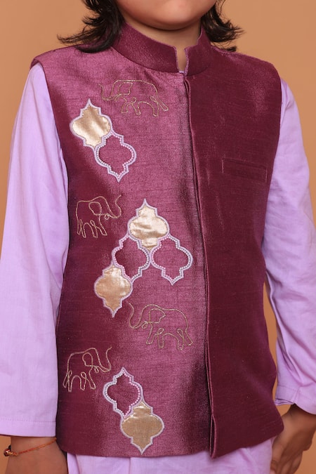 Turqidz By Shweta Aggarwal_Purple Silk, Cotton Gota Patti, Embroidery Elephant Kurta Set _Online_at_Aza_Fashions