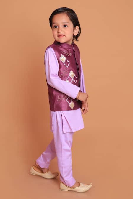 Buy_Turqidz By Shweta Aggarwal_Purple Silk, Cotton Gota Patti, Embroidery Elephant Kurta Set _Online_at_Aza_Fashions