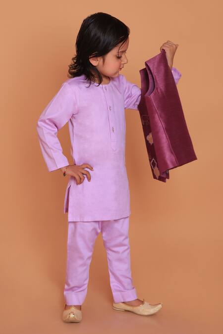 Turqidz By Shweta Aggarwal_Purple Silk, Cotton Gota Patti, Embroidery Elephant Kurta Set _at_Aza_Fashions