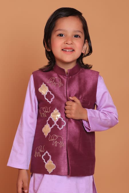 Buy_Turqidz By Shweta Aggarwal_Purple Silk, Cotton Gota Patti, Embroidery Elephant Kurta Set 
