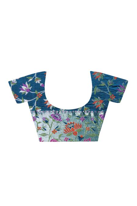 Buy_Geroo Jaipur_Gray Silk Embroidery Round Neck Bandhani Woven Pure Saree