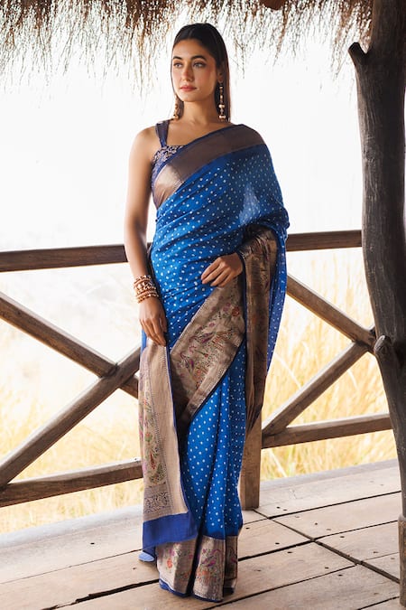 Geroo Jaipur Bandhani Handwoven Saree With Unstitched Blouse Piece 